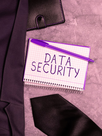 Text showing inspiration Data Security. Business concept Confidentiality Disk Encryption Backups Password Shieldingの写真素材
