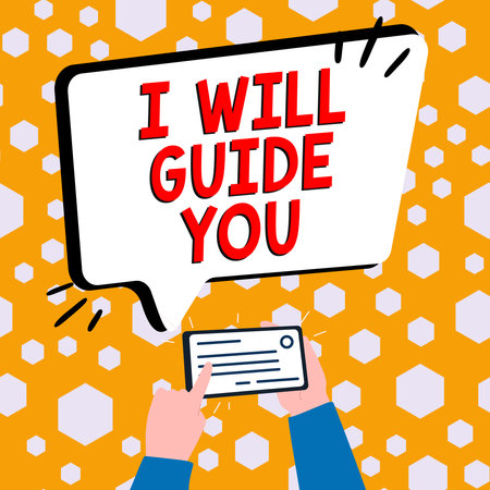 Text caption presenting I Will Guide You. Business overview Help showing a route Influence to do or think somethingの写真素材
