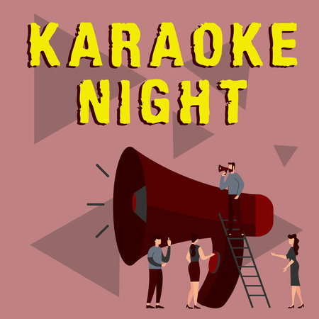 Hand writing sign Karaoke Night. Business idea Entertainment singing along instrumental music played by a machineの写真素材