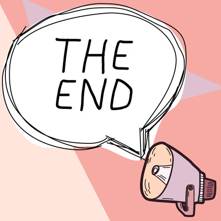 Writing displaying text The End. Word for Final part of play relationship event movie act Finish Conclusionの写真素材