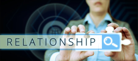 Sign displaying Relationship. Business overview Developing business growth success process and teamworkの写真素材