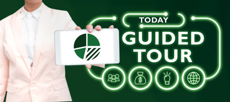 Text sign showing Guided Tour. Business concept advice or information aimed at resolving problem or difficultyの写真素材