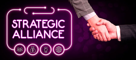 Text sign showing Strategic Alliance. Internet Concept a bond between states, parties, individuals on goal achievementの写真素材