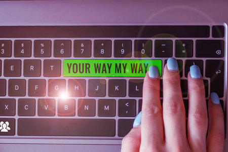 Conceptual display Your Way My Way. Internet Concept choosing or planning between two different directionsの写真素材