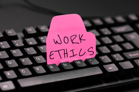 Conceptual caption Work Ethics. Word Written on A set of values centered on the importance of doing workの写真素材