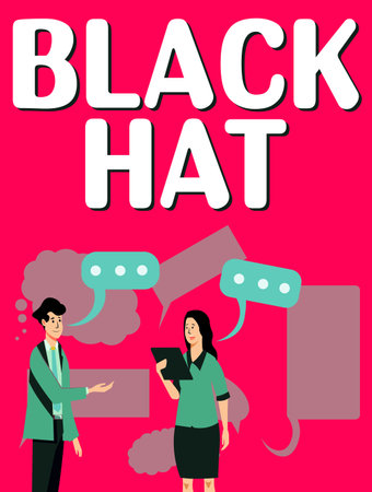 Text showing inspiration Black Hat. Business showcase used in reference to a bad person especially a villain or criminalの写真素材