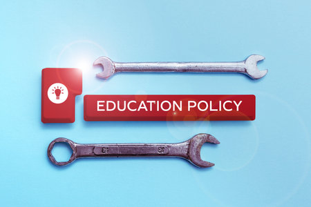 Text showing inspiration Education Policy. Business approach field of study that deals with methods of teaching and learningの写真素材