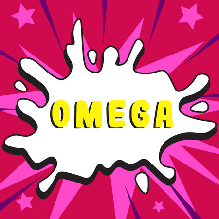 Text caption presenting Omega. Concept meaning Class of essential fatty acids Lower the levels of cholesterol and LDLの写真素材