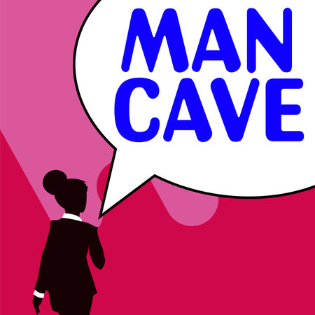 Text sign showing Man Cave. Concept meaning a room, space or area of a dwelling reserved for a male personの写真素材