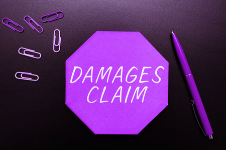 Conceptual caption Damages Claim. Business overview Demand Compensation Litigate Insurance File Suitの写真素材