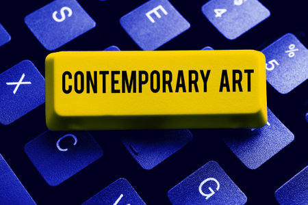 Writing displaying text Contemporary Art. Business showcase made today by living artists influenced by advancing worldの写真素材