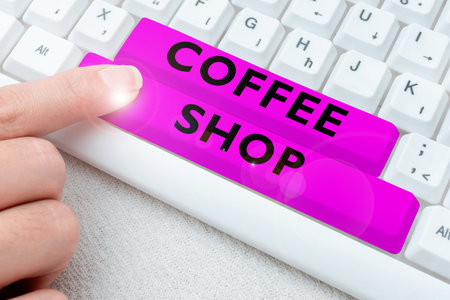 Conceptual display Coffee Shop. Business concept small informal restaurant serving coffee and light refreshmentsの写真素材