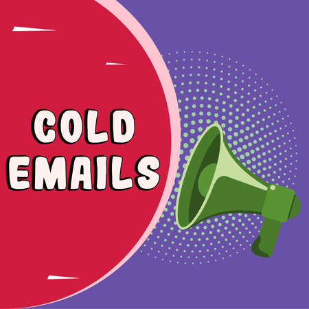 Text showing inspiration Cold Emails. Word Written on unsolicited email sent to a receiver without prior contactの写真素材
