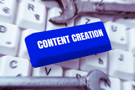 Text caption presenting Content Creation. Business overview contribution of information to any digital mediaの写真素材