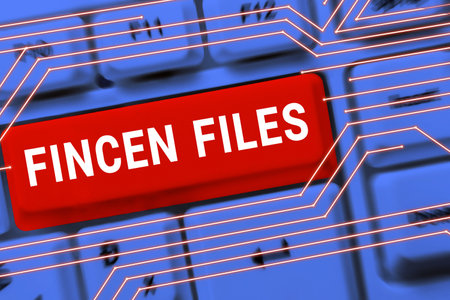 Hand writing sign Fincen Files. Word for Transactions in financial assets and liabilitiesの写真素材