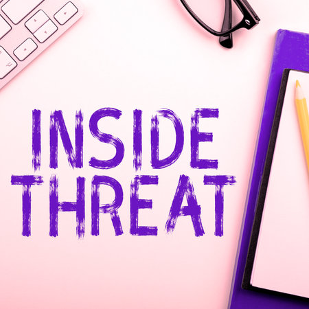 Text caption presenting Inside Threat. Business overview Information that only an insider would have Real informationの写真素材