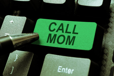 Inspiration showing sign Call Mom. Concept meaning Attempting to communicate with the mother using the smartphoneの写真素材