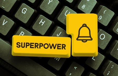 Hand writing sign Superpower. Internet Concept a power or ability of a kind enables and enforces the bearerの写真素材
