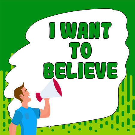 Hand writing sign I Want To Believe. Internet Concept eager of being faithful positive motivation inspirationalの写真素材