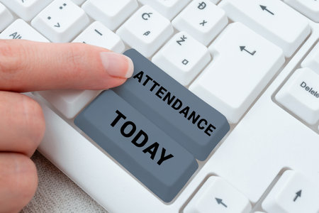 Sign displaying Attendance. Conceptual photo Going regularly Being present at place or event Number of peopleの写真素材