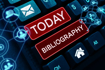 Handwriting text Bibliography. Word for a list of writings relating to a particular subject, period, or authorの写真素材