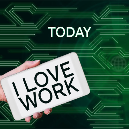 Inspiration showing sign I Love Work. Internet Concept High self-stem being comfortable with your jobの写真素材