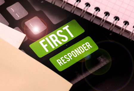 Inspiration showing sign First Responder. Internet Concept a person who is responsible for going immediately to the accidentの写真素材