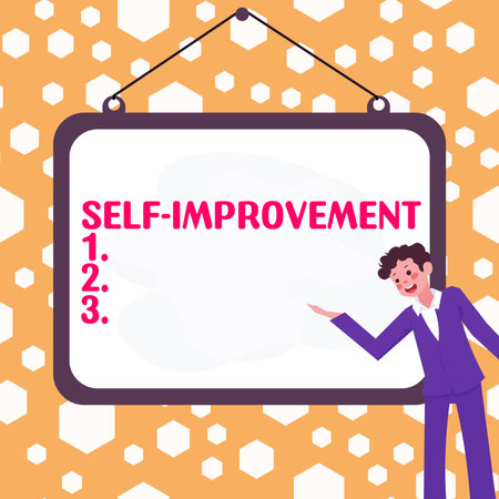 Conceptual caption Self Improvement. Business idea process of making yourself a better or more knowledgableの写真素材