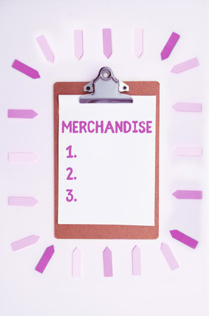 Conceptual display Merchandise. Concept meaning the commodities or goods that are bought and sold in businessの写真素材