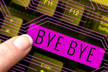 Text showing inspiration Bye Bye. Word Written on Greeting for leaving Farewell See you soon Separation saluteの写真素材