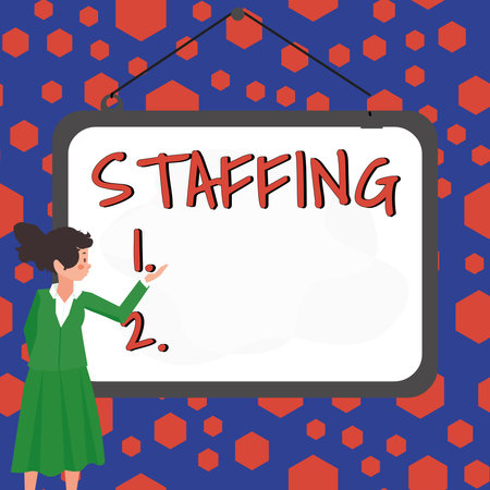 Writing displaying text Staffing. Business showcase The percentage of workers that replaced by new employeesの写真素材