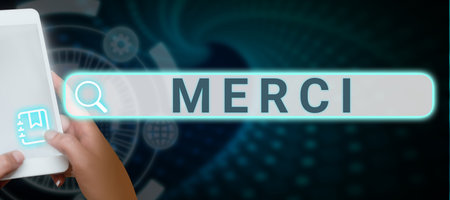Conceptual caption Merci. Internet Concept what is said or response when someone helps you in France Thank youの写真素材
