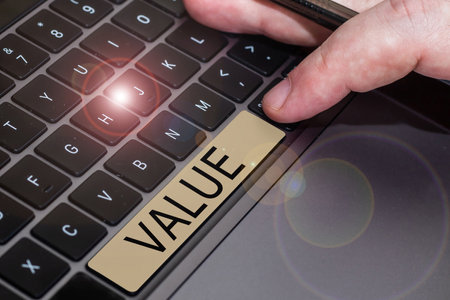 Text sign showing Value. Business showcase principles or standards behaviour judgement what important in lifeの写真素材
