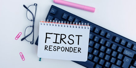 Conceptual display First Responder. Business idea a person who is responsible for going immediately to the accidentの写真素材