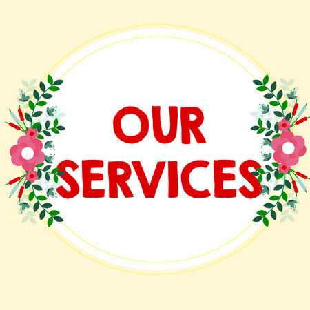 Conceptual caption Our Services. Business approach The occupation or function of serving Intangible productsの写真素材
