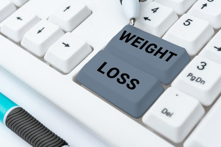 Sign displaying Weight Loss. Business idea Decrease in Body Fluid Muscle Mass Reduce Fat Dispose Tissueの写真素材