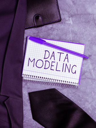 Handwriting text Data Modeling. Concept meaning process of transferring data between data storage systemsの写真素材