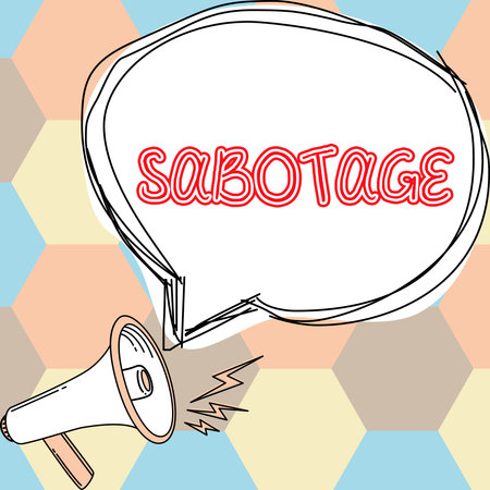 Sign displaying Sabotage. Business approach destruction of an employers tools and materials by workersの写真素材