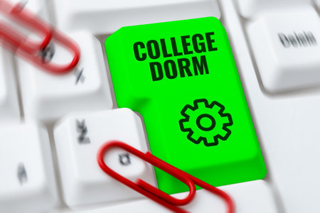 Inspiration showing sign College Dorm. Word Written on residence hall providing rooms for college individuals or for groups of studentsの写真素材