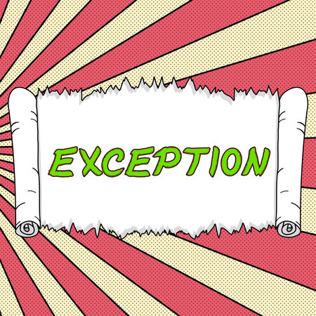 Text sign showing Exception. Word Written on person or thing that is excluded from general statement or ruleの写真素材