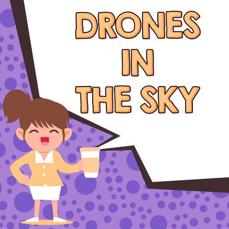 Conceptual display Drones In The Sky. Word Written on Modern aerial camera technology advanceの写真素材