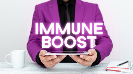 Hand writing sign Immune Boost. Word for being able to resist a particular disease preventing development of pathogensの写真素材