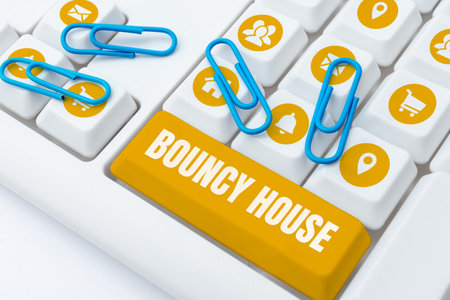 Text sign showing Bouncy House. Business overview Automated program that runs over the Internet Artificial intelligenceの写真素材