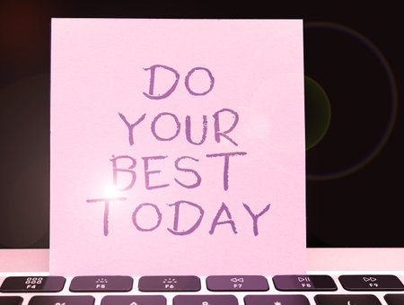 Hand writing sign Do Your Best Today. Conceptual photo take efforts now to improve yourself or your businessの写真素材