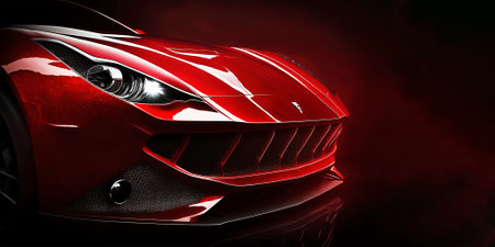 Red sports car on a dark background with smoke. 3d renderingの素材