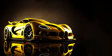 sport car on a dark background with golden light and reflections.の素材