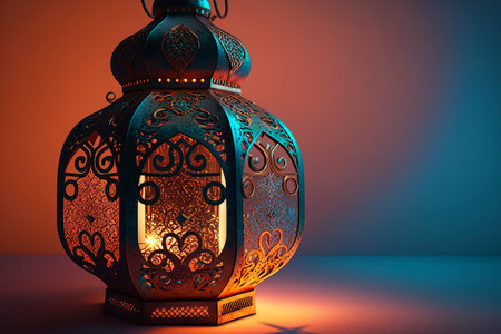 Lantern with oriental pattern on a dark background. Ramadan Kareem.の素材