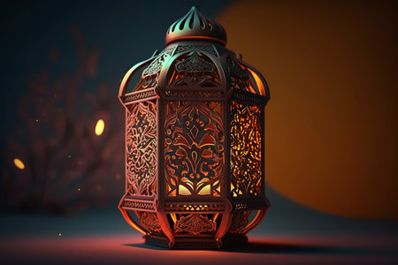 Lantern in the dark. 3D illustration. Ramadan Kareem.の素材