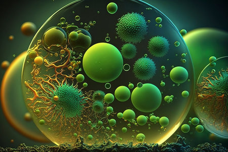 3d illustration of bacteria and virus in abstract space background. Medical conceptの素材