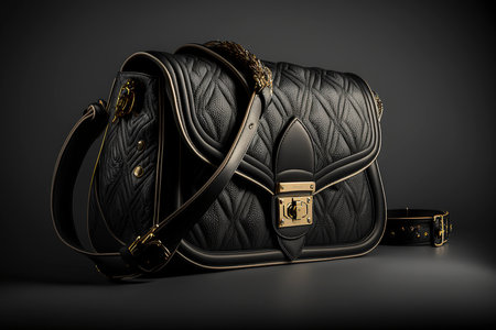 Luxury black leather women's bag on a dark background. 3d renderingの素材